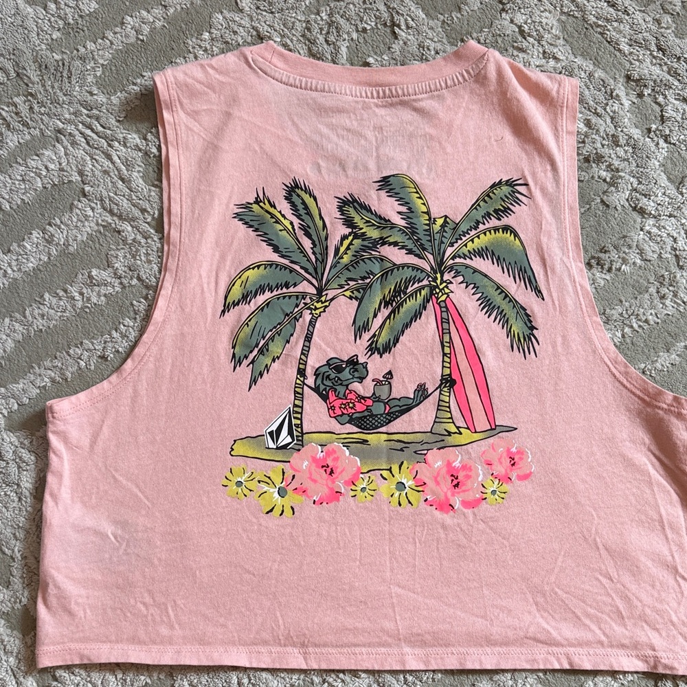 Volcom Light Pink Muscle Tee with Floral Accent